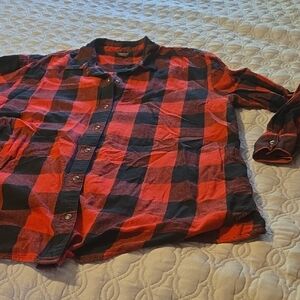 Eddie Bauer Red and Black Long Sleeve Snap Front Flannel Shirt